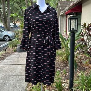 Kate Spade Off You Go Dress Size Large Worn Once. Black with Pink Cadillac